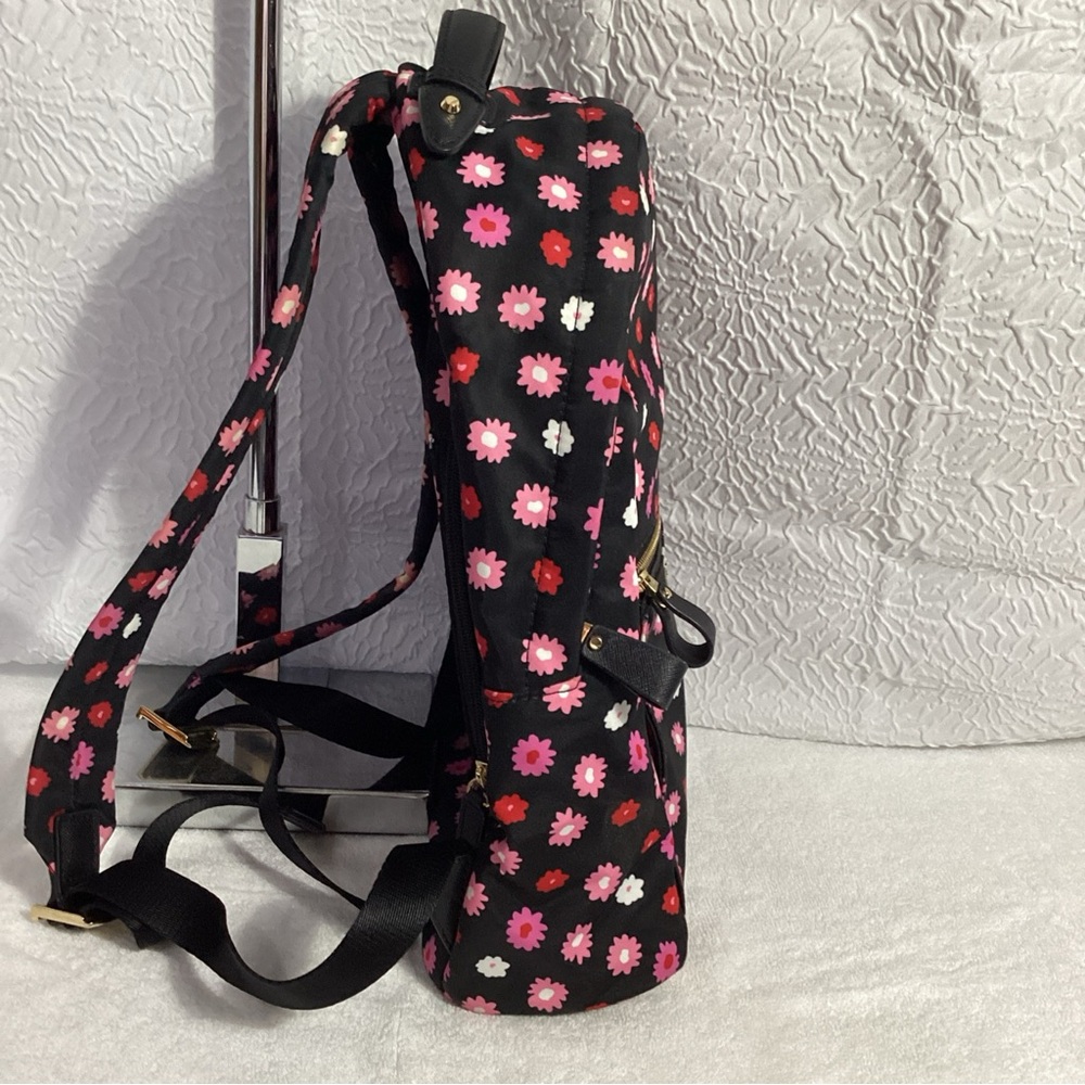 Michael Kors KELSEY Black with Pink Floral Large Nylon Backpack EUC - Picture 5 of 15